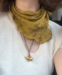 Artistic Retro Ginger Yellow Floral Triangular Scarf - Pastoral Forest Style Neck Scarf & Headscarf for Women