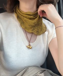 Artistic Retro Ginger Yellow Floral Triangular Scarf - Pastoral Forest Style Neck Scarf & Headscarf for Women