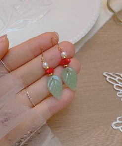 Artistic Retro Leaf Ear Hook Earrings, Handmade Ancient Style Pendants for Hanfu and Qipao, Vintage National Style Jewelry