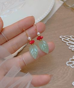 Artistic Retro Leaf Ear Hook Earrings, Handmade Ancient Style Pendants for Hanfu and Qipao, Vintage National Style Jewelry