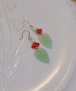 Artistic Retro Leaf Ear Hook Earrings, Handmade Ancient Style Pendants for Hanfu and Qipao, Vintage National Style Jewelry