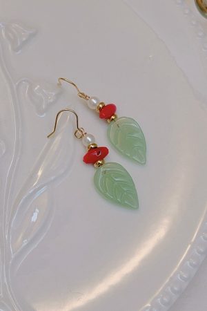 Artistic Retro Leaf Ear Hook Earrings, Handmade Ancient Style Pendants for Hanfu and Qipao, Vintage National Style Jewelry