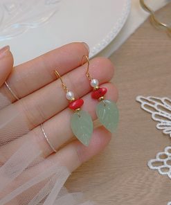 Artistic Retro Leaf Ear Hook Earrings, Handmade Ancient Style Pendants for Hanfu and Qipao, Vintage National Style Jewelry