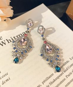 Artistic Retro Palace-Style Fan-Shaped Diamond-Inlaid Drop Earrings for Women - Elegant French Design, 2025 Fashion Accessories