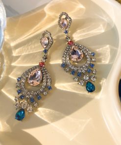 Artistic Retro Palace-Style Fan-Shaped Diamond-Inlaid Drop Earrings for Women - Elegant French Design, 2025 Fashion Accessories