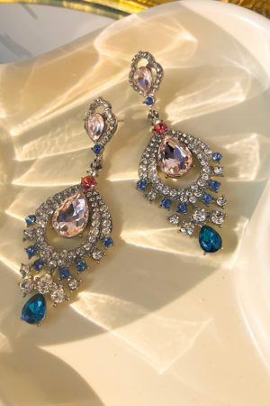 Artistic Retro Palace-Style Fan-Shaped Diamond-Inlaid Drop Earrings for Women - Elegant French Design, 2025 Fashion Accessories