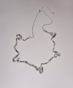Artistic Ribbon Curved Wave Necklace â€“ High-End French Vintage Design, European and American Style, Unique Statement Jewelry