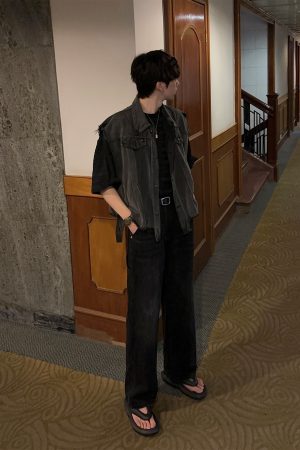 Ash Gray Denim Vest for Men and Women - Vintage Loose Workwear, Washed Sleeveless Jacket, Trendy Spring Autumn Fashion
