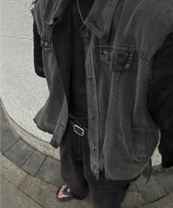 Ash Gray Denim Vest for Men and Women - Vintage Loose Workwear, Washed Sleeveless Jacket, Trendy Spring Autumn Fashion