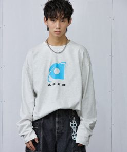 Ash Gray Long Sleeve T-Shirt with Roaring Beast Internet Logo - Trendy 90s Inspired Urban Streetwear Top