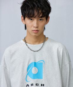 Ash Gray Long Sleeve T-Shirt with Roaring Beast Internet Logo - Trendy 90s Inspired Urban Streetwear Top