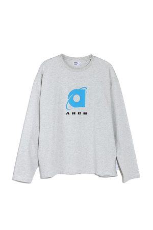 Ash Gray Long Sleeve T-Shirt with Roaring Beast Internet Logo - Trendy 90s Inspired Urban Streetwear Top