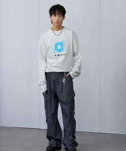 Ash Gray Long Sleeve T-Shirt with Roaring Beast Internet Logo - Trendy 90s Inspired Urban Streetwear Top