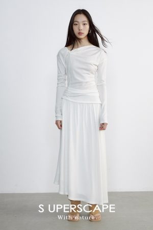 Asymmetric Knot Slant Collar Pleated A-Line Knit Dress - Trendy 90s-Inspired Fashion for Chic Outfits