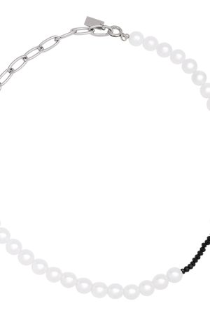 Asymmetric Pearl Splicing Necklace for Women - High-End Black Bead Clavicle Chain, Floating Design, Color Retention, Elegant Accessories