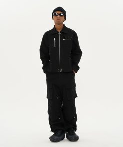 Asymmetric Pocket Zipper Studded Detroit Jacket Coat - American Street Style Fashion Outerwear