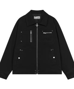 Asymmetric Pocket Zipper Studded Detroit Jacket Coat - American Street Style Fashion Outerwear