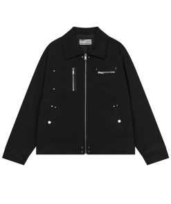 Asymmetric Pocket Zipper Studded Detroit Jacket Coat - American Street Style Fashion Outerwear