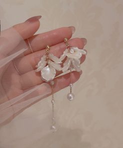 Asymmetric Shell Pearl Earrings for Women - Gentle Forest Style Long Earrings, 2025 Trendy Fairy Vacation Accessory