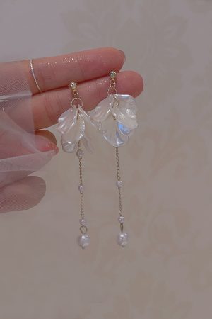 Asymmetric Shell Pearl Earrings for Women - Gentle Forest Style Long Earrings, 2025 Trendy Fairy Vacation Accessory
