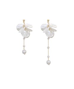 Asymmetric Shell Pearl Earrings for Women - Gentle Forest Style Long Earrings, 2025 Trendy Fairy Vacation Accessory