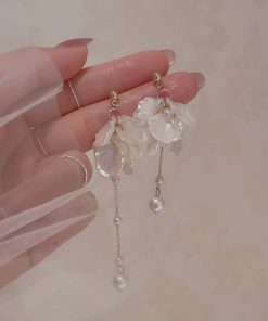 Asymmetric Shell Pearl Earrings for Women - Gentle Forest Style Long Earrings, 2025 Trendy Fairy Vacation Accessory