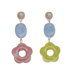 Asymmetrical Five-Petal Flower Pearl Earrings - Cute Colorful Studs for Women, High-End Fashion, Niche Floral Jewelry