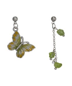Asymmetrical Green Butterfly Earrings for Women - Fresh Forest Style Spring/Summer Niche Long Studs