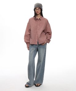 Asymmetrical Hem Long Sleeve Shirt in Bubble Gauze - Breathable Roaring Beast Design for Trendy Y2K Style