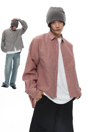 Asymmetrical Hem Long Sleeve Shirt in Bubble Gauze - Breathable Roaring Beast Design for Trendy Y2K Style
