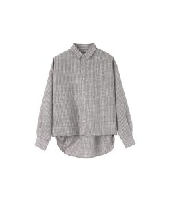 Asymmetrical Hem Long Sleeve Shirt in Bubble Gauze - Breathable Roaring Beast Design for Trendy Y2K Style