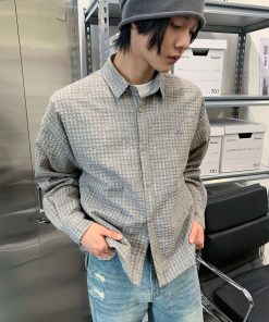 Asymmetrical Hem Long Sleeve Shirt in Bubble Gauze - Breathable Roaring Beast Design for Trendy Y2K Style