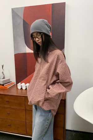 Asymmetrical Hem Long Sleeve Shirt in Bubble Gauze - Breathable Roaring Beast Design for Trendy Y2K Style