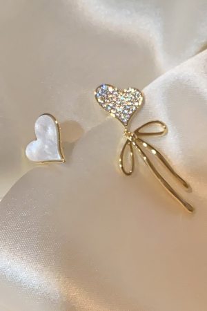 Asymmetrical Love Heart Bow Earrings - High-End Korean Style Light Luxury Ear Studs for Women