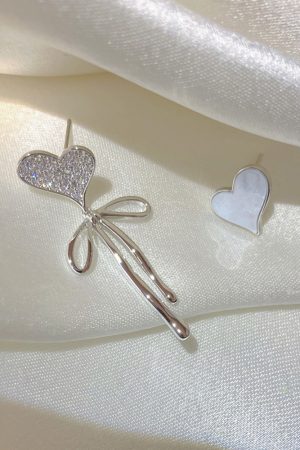 Asymmetrical Love Heart Bow Earrings - High-End Korean Style Light Luxury Ear Studs for Women