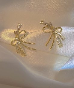 Asymmetrical Love Heart Bow Earrings - High-End Korean Style Light Luxury Ear Studs for Women