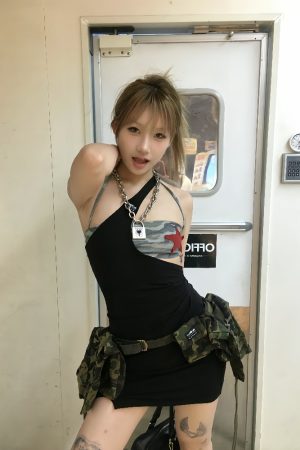 Asymmetrical Off-Shoulder Camouflage Multi-Wear Dress - Deconstructed 90s Inspired American Girl Fashion