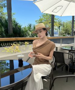 Asymmetrical Pleated Off-Shoulder Top in Linen Tencel - Chic Old Money Style for Effortless Elegance