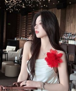 Asymmetrical White Sling Top for Women with Ruffles, Waist-Cinching, and Floral Details - Summer 90s Y2K Style