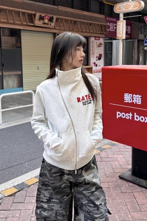 Asymmetrical Zipper Cardigan Hoodie for Women - Chic Spring Autumn Thin Jacket, Short Slim Fit, Niche Style Fashion