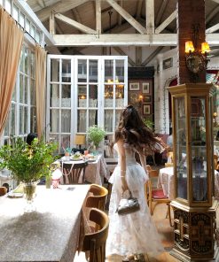 Audrey Tea Party Fake Two-Piece French Lace Camisole Dress - Women's Summer Waist-Defining Slim Long Dress, Vintage Inspired, Elegant Style