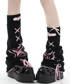 Australian Casual Outfit, Pick Me Girl Outfit - Pastel Goth Lace Up Belted Leg Warmers