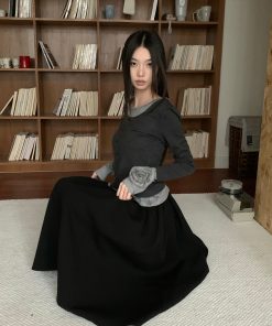 Autumn 3D Rose Cuff Layered Casual Knitted Top - Elegant Two-Piece Shirt for Chic 90s & Y2K Style