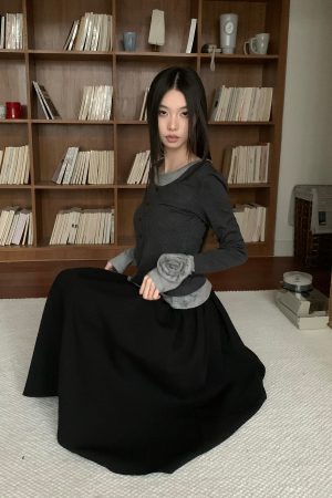 Autumn 3D Rose Cuff Layered Casual Knitted Top - Elegant Two-Piece Shirt for Chic 90s & Y2K Style