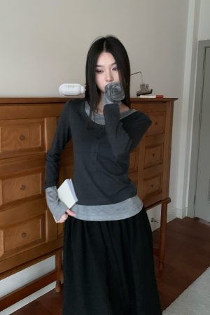 Autumn 3D Rose Cuff Layered Casual Knitted Top - Elegant Two-Piece Shirt for Chic 90s & Y2K Style