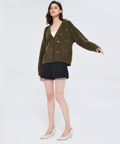 Autumn Dark Outfits, Different Types Of Pants For Women - Goblincore Leaf Embroidery Cardigan