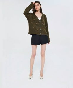 Autumn Dark Outfits, Different Types Of Pants For Women - Goblincore Leaf Embroidery Cardigan