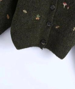 Autumn Dark Outfits, Different Types Of Pants For Women - Goblincore Leaf Embroidery Cardigan