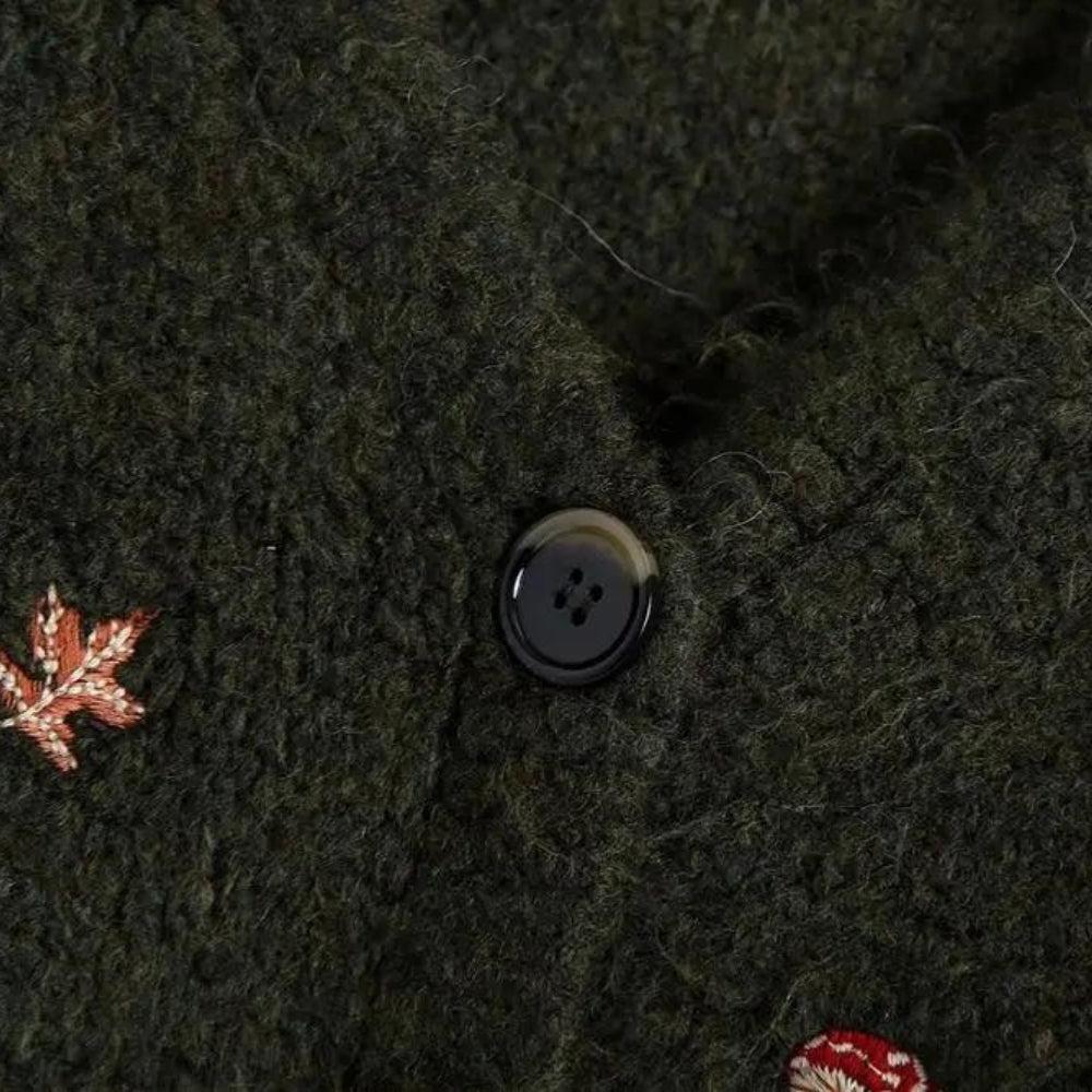 Autumn Dark Outfits, Different Types Of Pants For Women - Goblincore Leaf Embroidery Cardigan