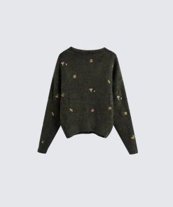 Autumn Dark Outfits, Different Types Of Pants For Women - Goblincore Leaf Embroidery Cardigan